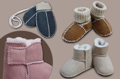 Baby lambskin mittens and shoes
